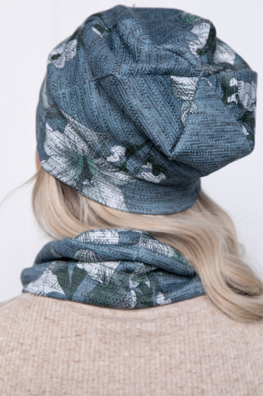 Комплект шапка и снуд (цветы/зеленый) ШС11